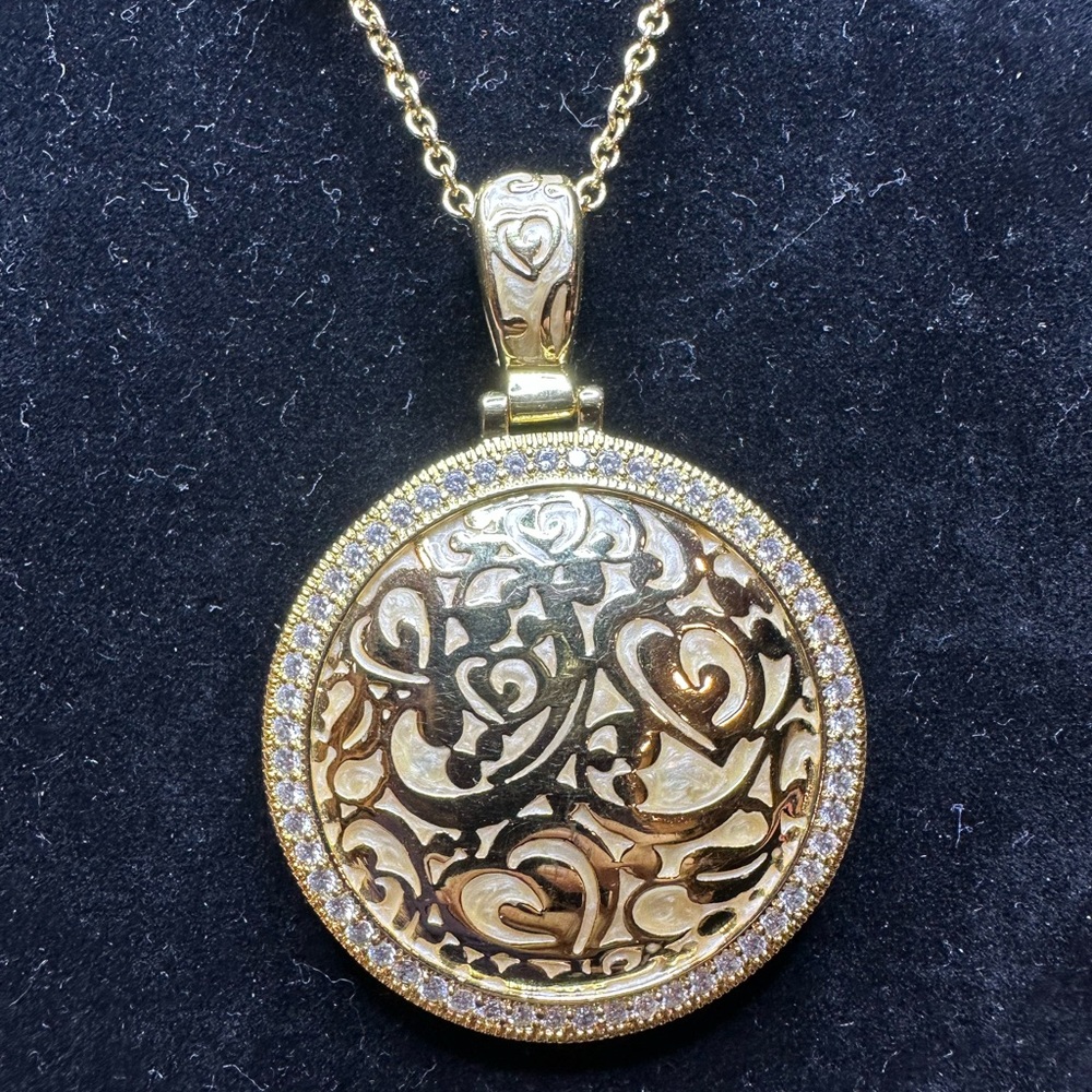 Lauren G. Adam’s (LGA) Gold Tone, Crystal, White Enamel 36” Necklace